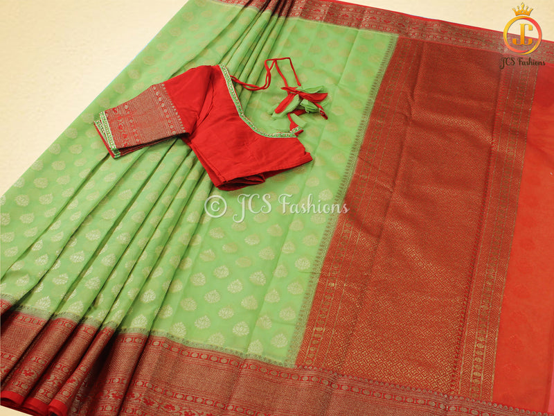 Banarasi Silk Saree, Stitched Blouse