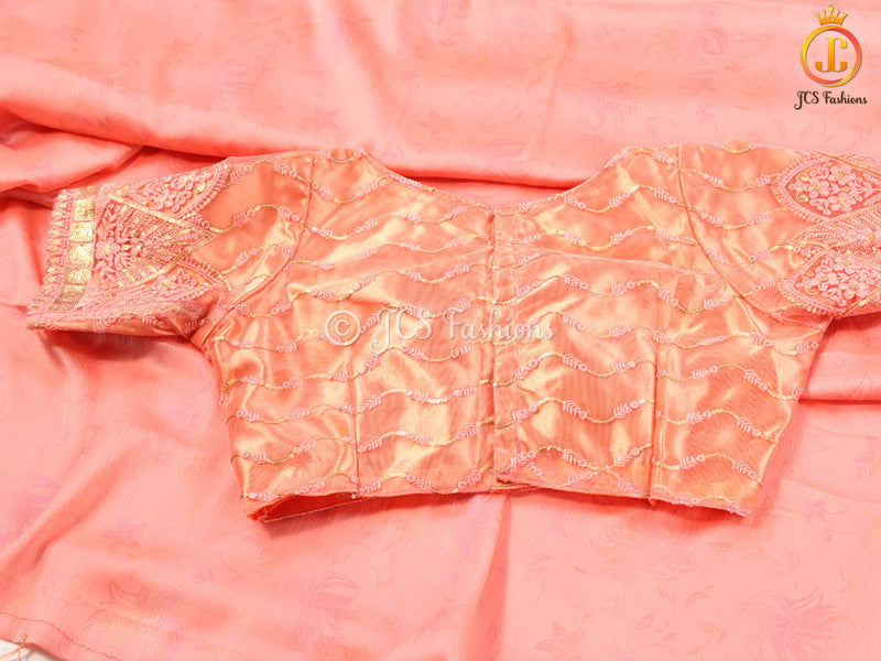 Chiffon Saree, Light weight, Saree with Stitched blouse, Flowy Saree.