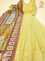 Rich Pastel Color Anarkali Gown With Banarasi Silk Dupatta