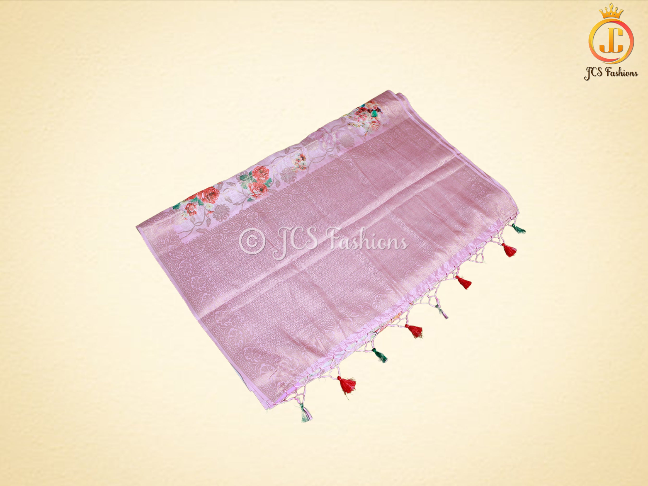Semi Munga silk saree with digital print and weaving design. Grand pallu. SAREE JCS Fashions