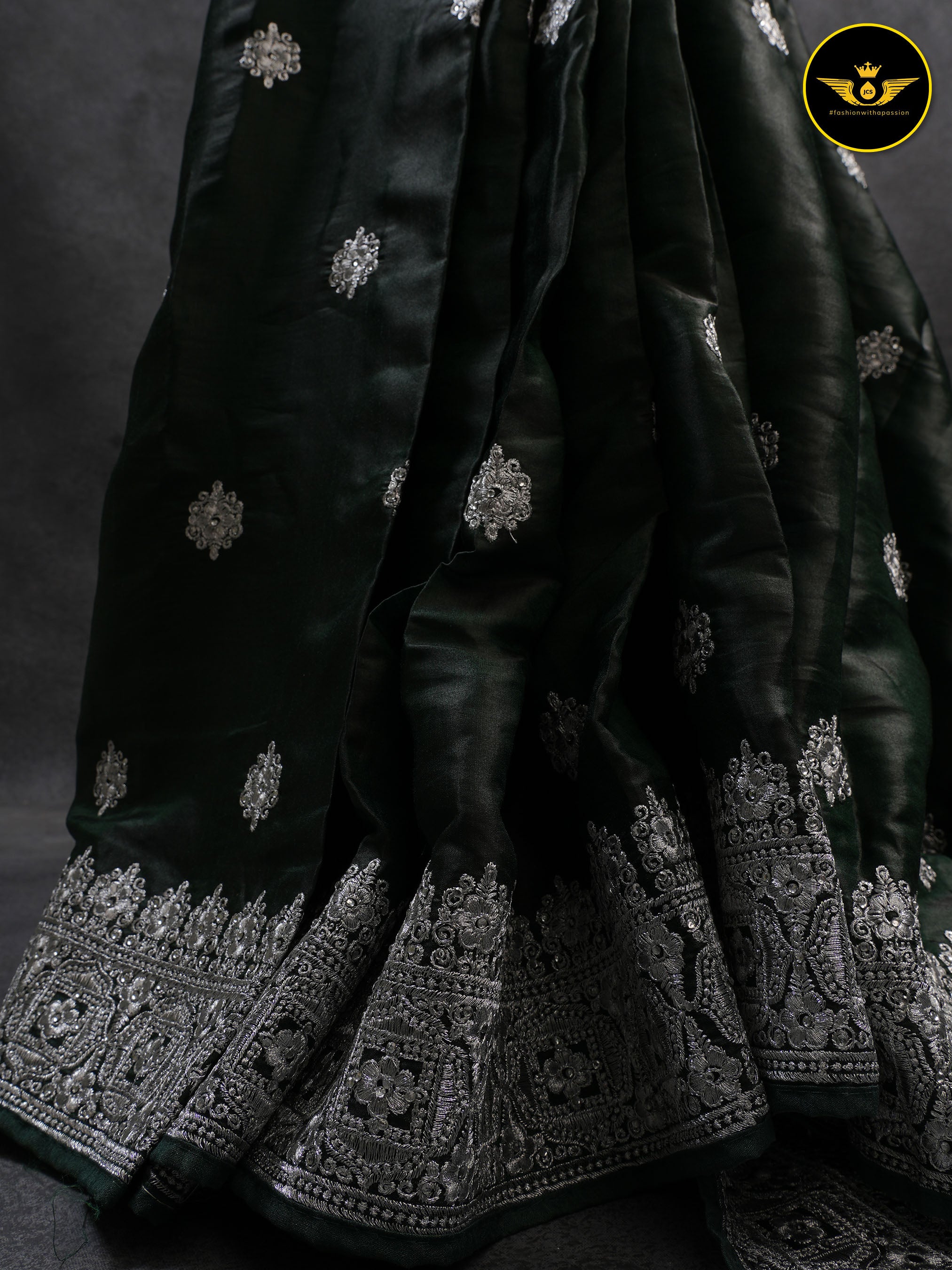 Heavy Tussar Silk Saree With Silver Jari Embroidery And Stone Work SAREE JCS Fashions