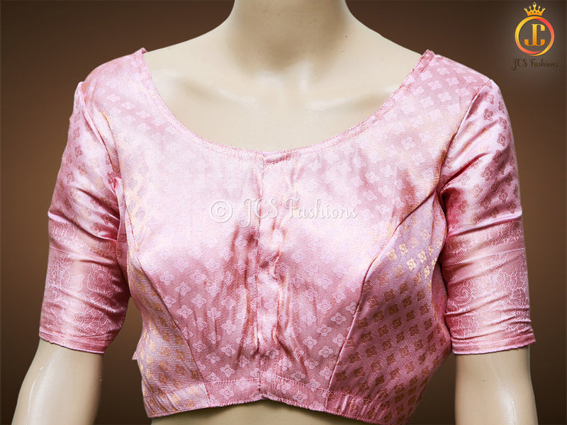 Golden Zari Weaving Peachy pink Soft Silk Saree With Fully stitched Blouse