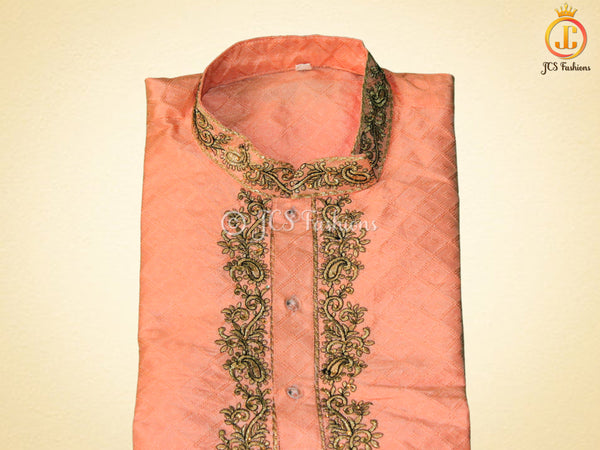 Silk Kurta Pajama Set with Embroidery & Zari Work