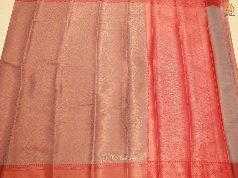 Indian Copper Zari Weaves Soft Silk Saree And Blouse