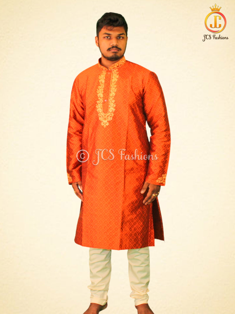 Silk Kurta Pajama Set with Embroidery & Zari Work
