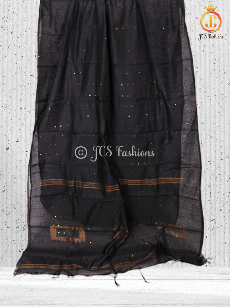 Sequence Work Box Zari Design Cotton Silk Saree With Running Blouse