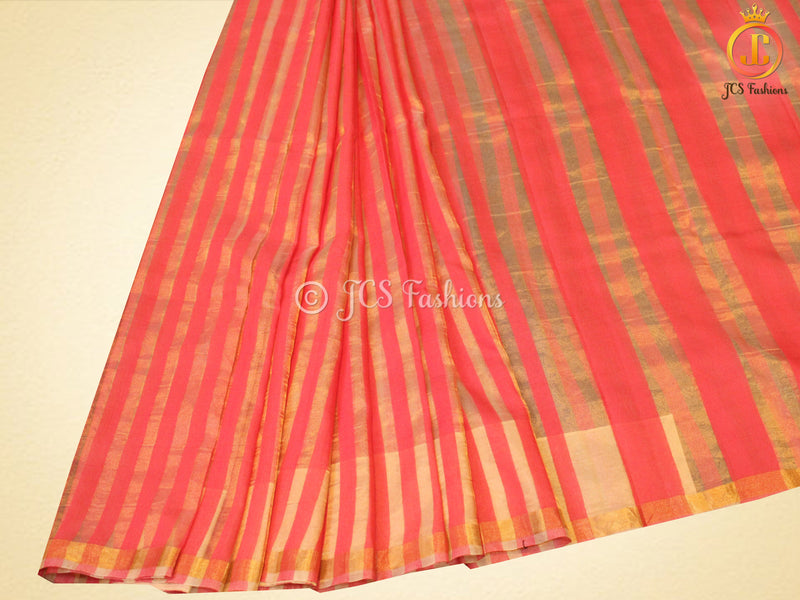 Gorgeous Gold Stripe Saree With Golden Tissue Zari Blouse