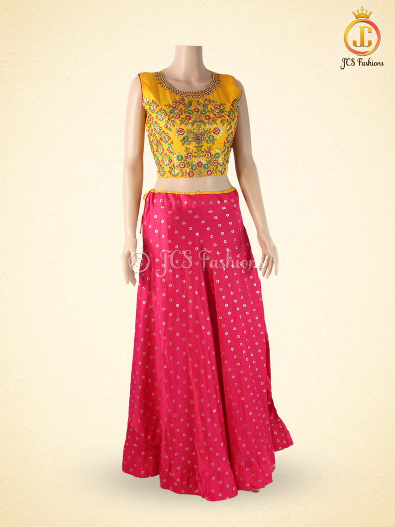 Weaving Zari Buttie Silk Lehenga With Dual Shade Soft Net Dupatta