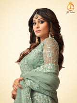 Heavy Embroidery and Sequins work Floor Length Kurti in Green