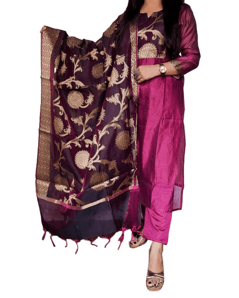Pure Chanderi Silk Kurta With Banarasi Dupatta And Pant