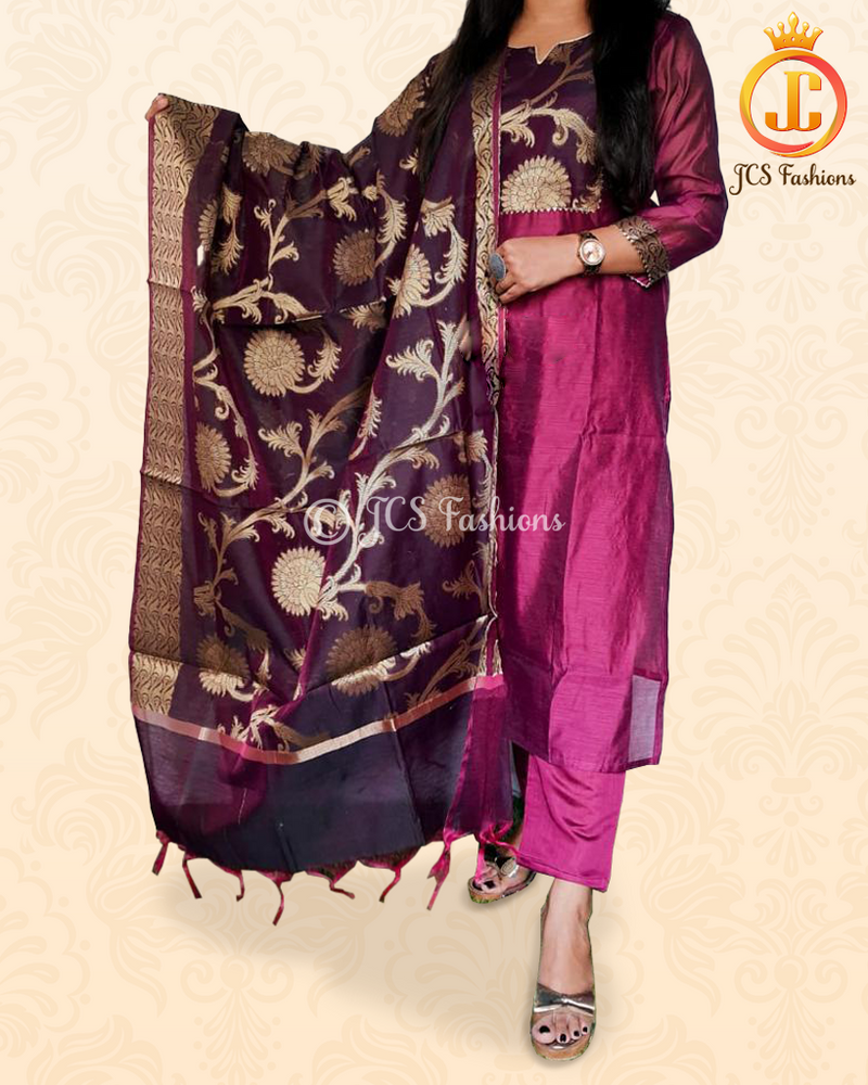 Pure Chanderi Silk Kurta With Banarasi Dupatta And Pant