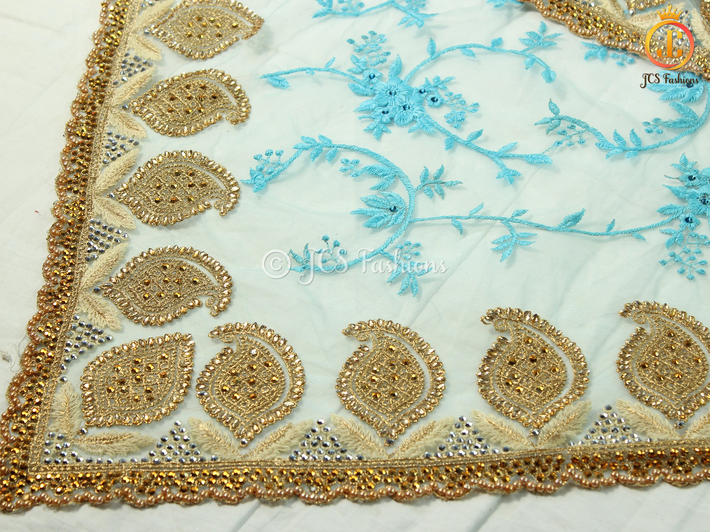 Net Saree with Heavy Handwork Embroidery and Fully Stitched Blouse SAREE JCS Fashions