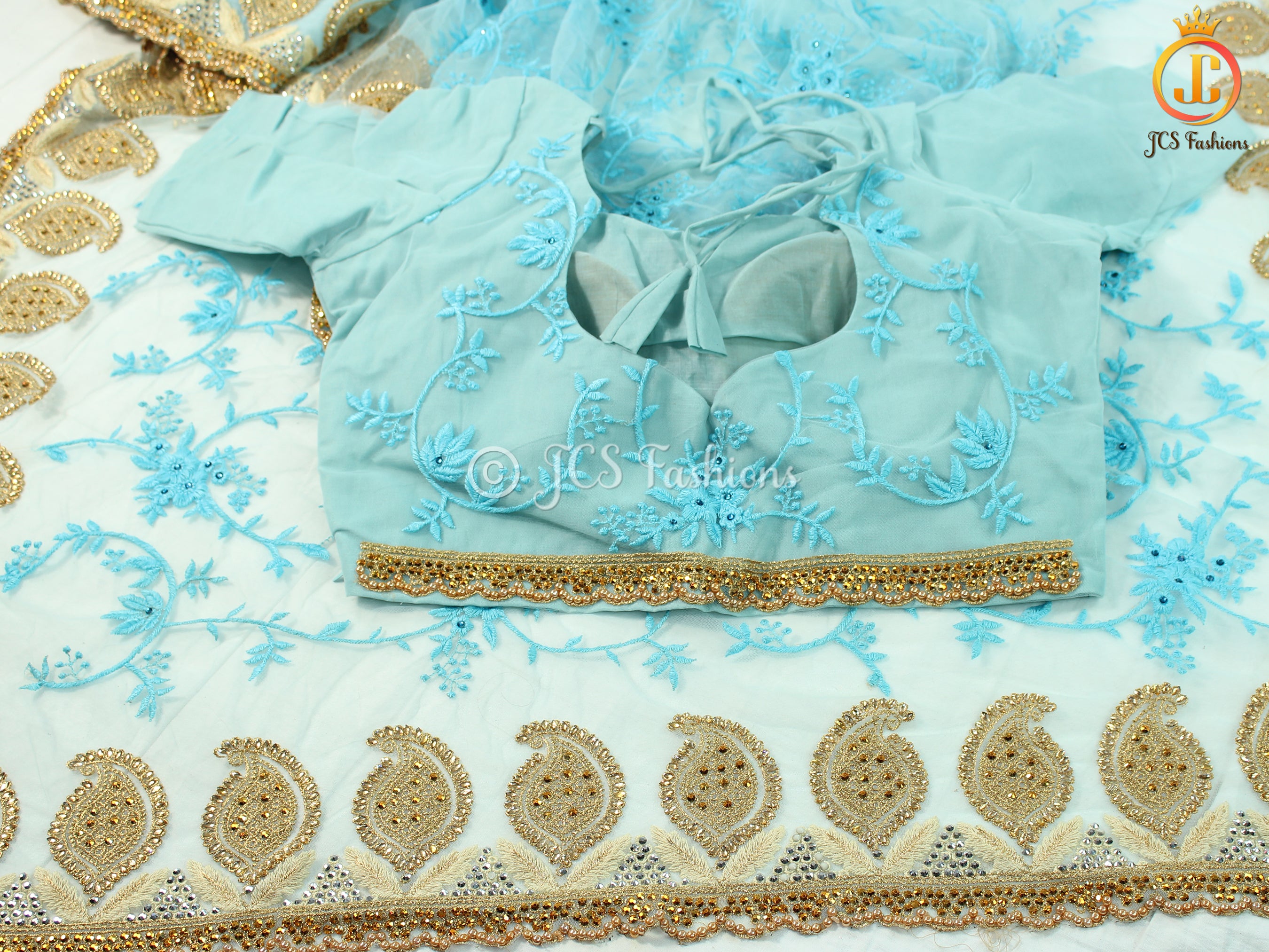 Net Saree with Heavy Handwork Embroidery and Fully Stitched Blouse SAREE JCS Fashions