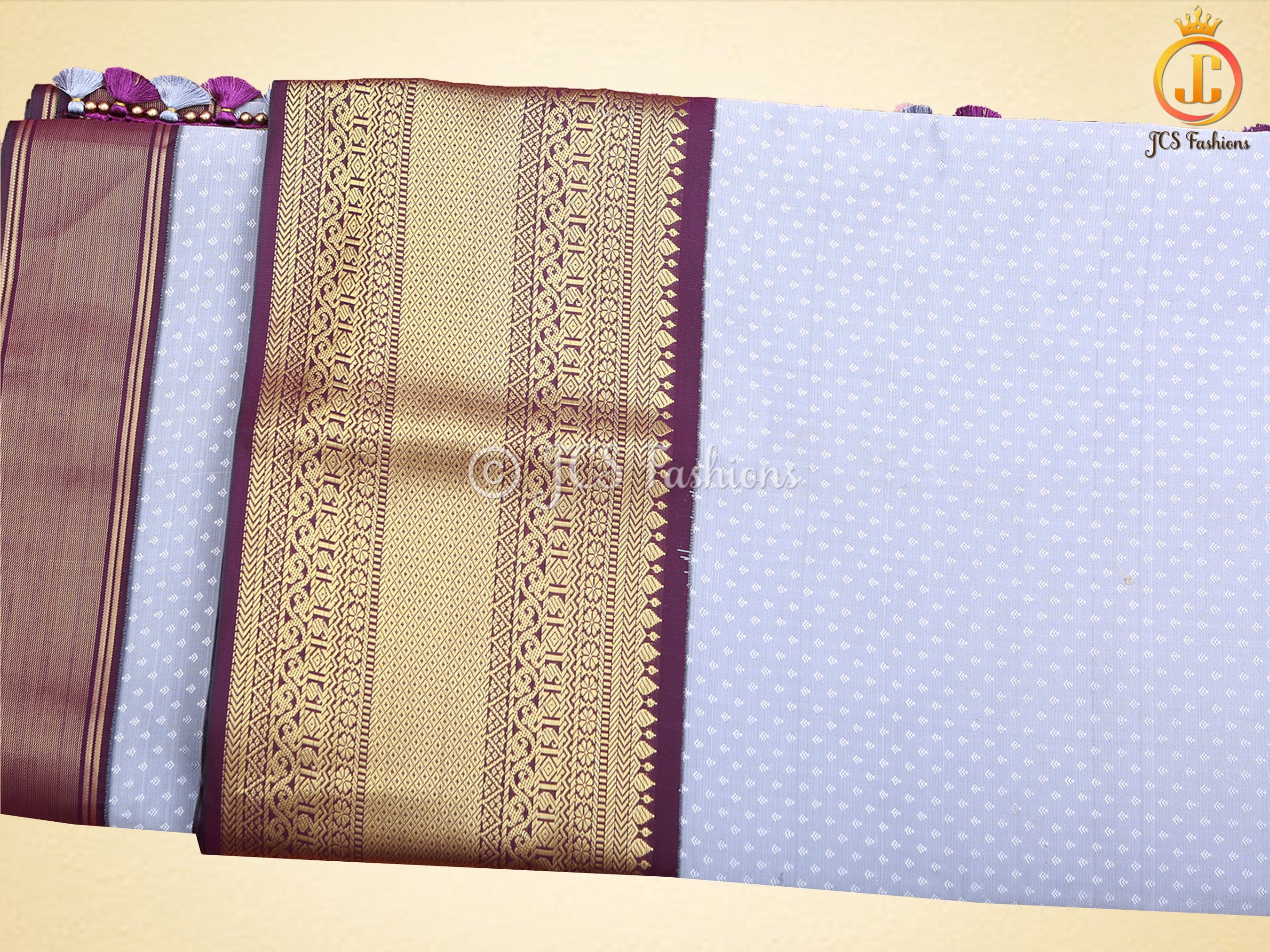 Semi-Silk Saree with Korvai pattern and Maggam Work Blouse SAREE JCS Fashions