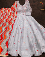 Long gown with mirror and sequins work in grey