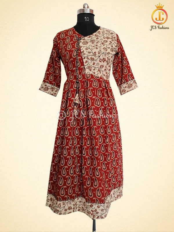 Indian Cotton Fabric Handblock Print Anarkali Kurti For Women