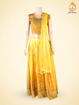 Mirror Work And Crop Top style Silk Lehenga With Net Dupatta