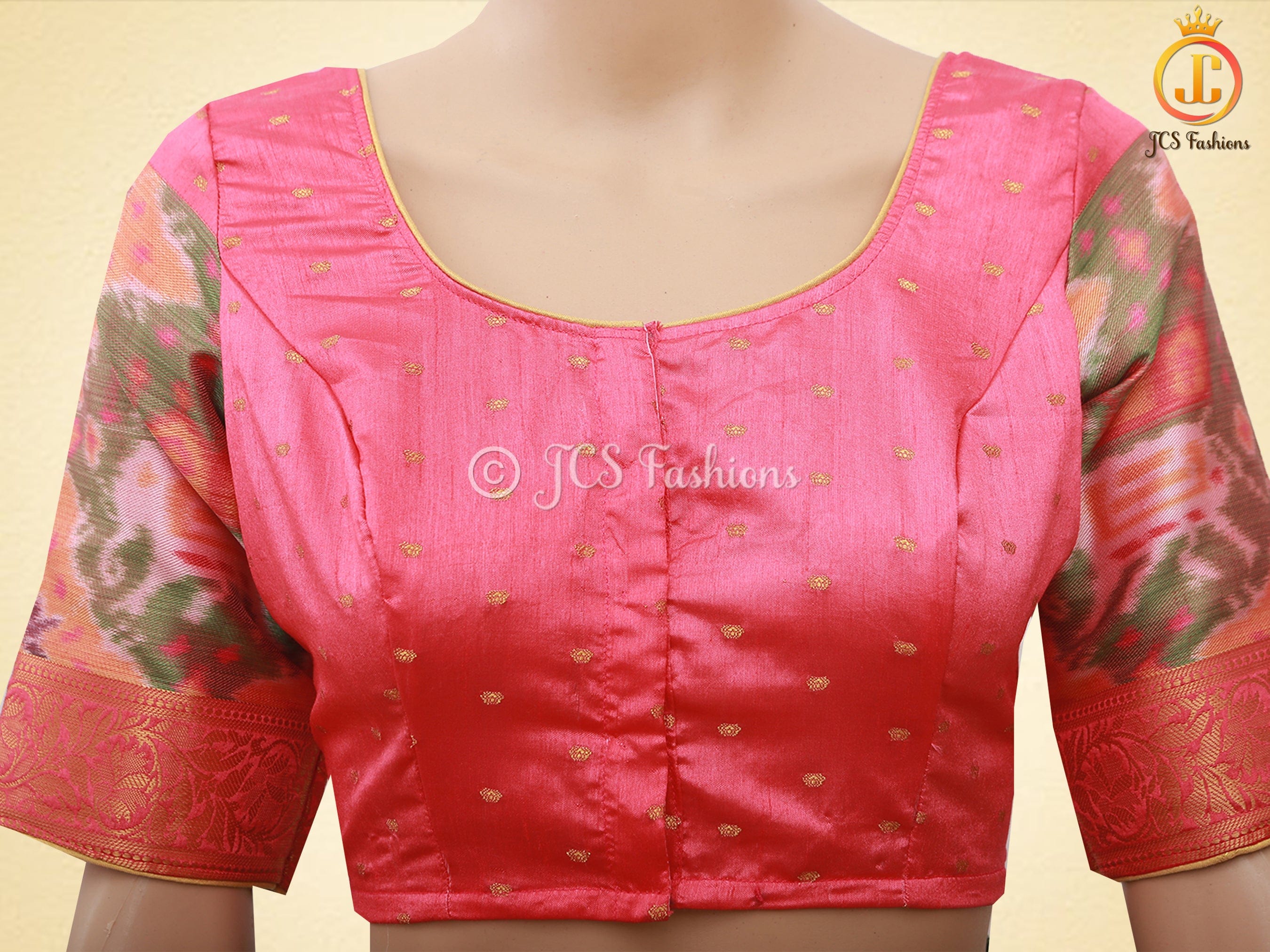 Golden Zari & Pochampally Ikkat Border Semi Silk Saree With Blouse SAREE JCS Fashions