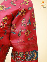 Kalamkari And Floral Design Saree With ready to wear Blouse