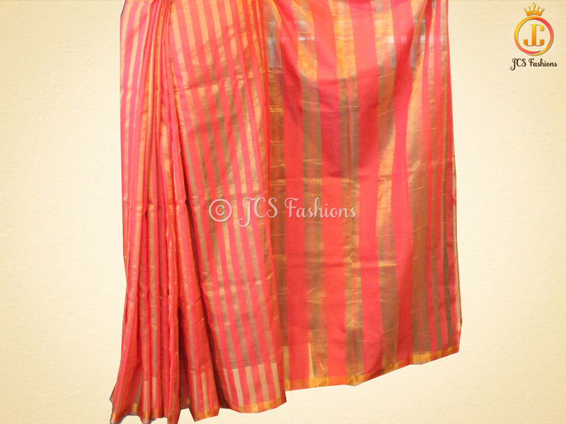 Gorgeous Gold Stripe Saree With Golden Tissue Zari Blouse