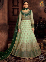 Designer net with embroidery work Floor length Gown | Green