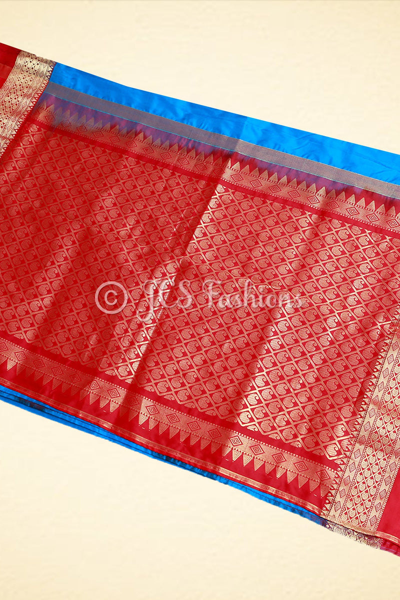 Kanjivaram Paithani Saree, Fully Stitched blouse, Blue and Red.