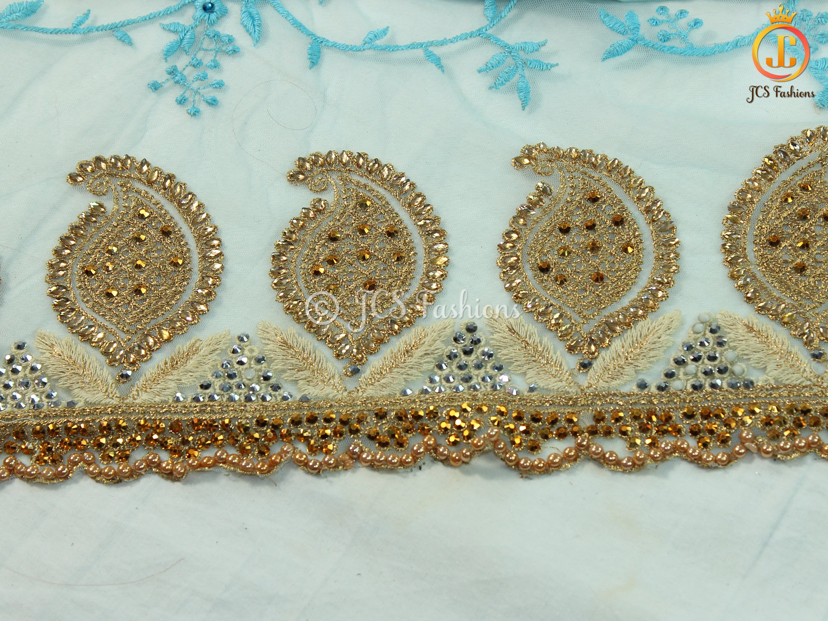 Net Saree with Heavy Handwork Embroidery and Fully Stitched Blouse SAREE JCS Fashions