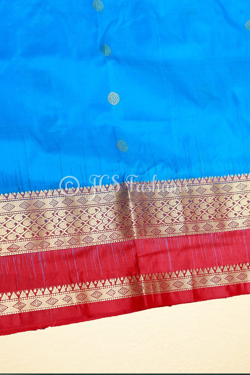 Kanjivaram Paithani Saree, Fully Stitched blouse, Blue and Red.