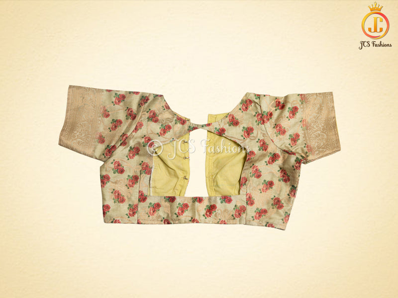 Semi Munga Silk Weaving Saree With floral prints, Fully Stitched blouse