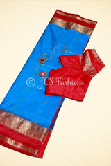 Kanjivaram Paithani Saree, Fully Stitched blouse, Blue and Red.