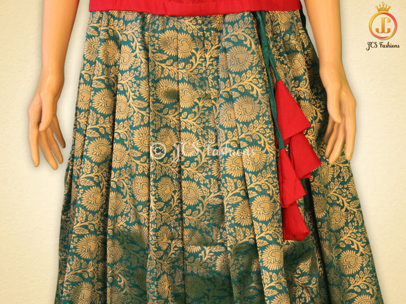 Banarasi Lehenga with Crop Top | Pavadi for Teens | half saree| Bottle Green