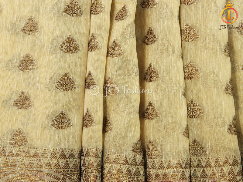 Beige Color Kadhi Linen saree with all-over Antic zari motifs