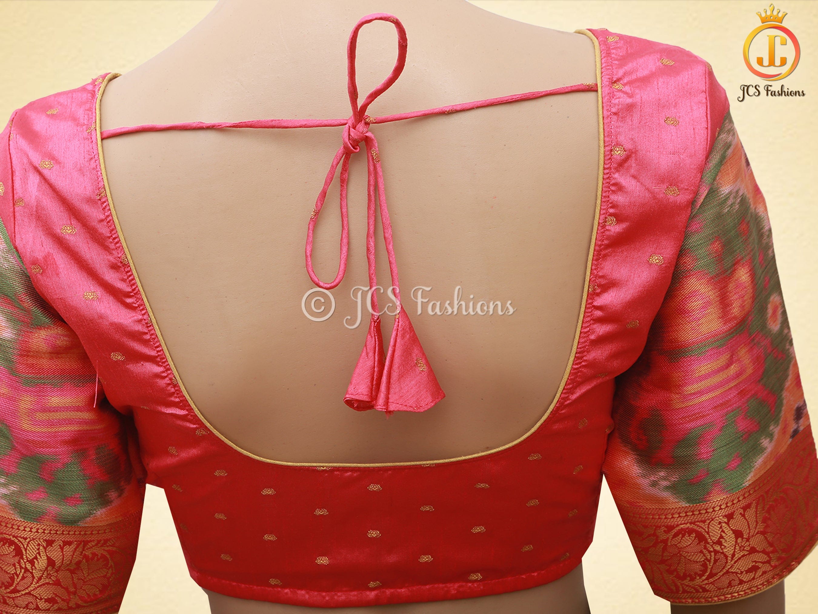 Golden Zari & Pochampally Ikkat Border Semi Silk Saree With Blouse SAREE JCS Fashions