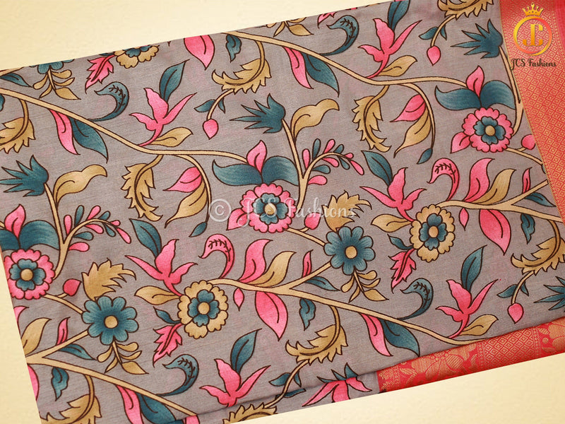 Traditional Kanchi Weaving Border Kalamkari Soft Silk Saree
