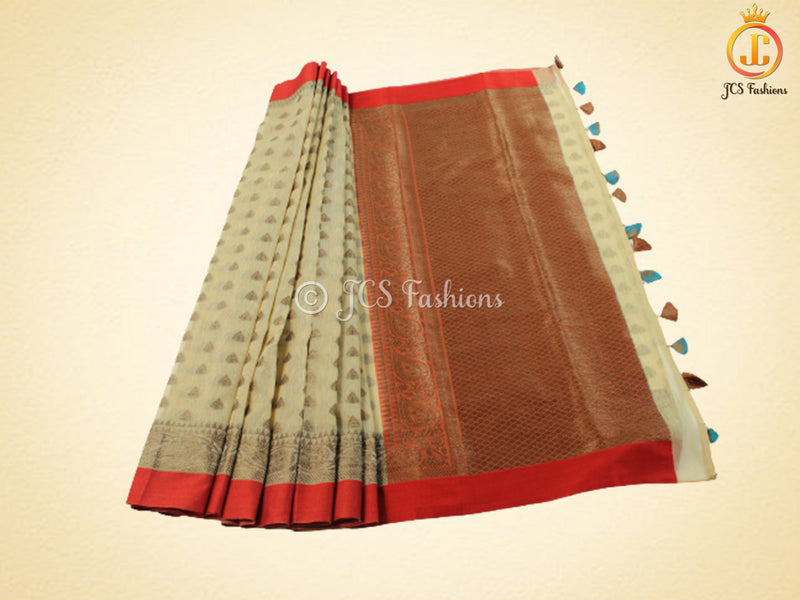 Beige Color Kadhi Linen saree with all-over Antic zari motifs