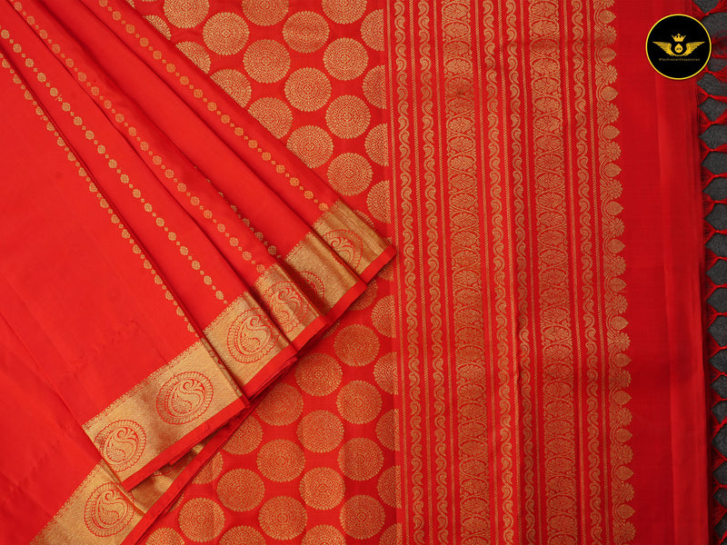 Pure Kanchipuram Saree: Gold and Copper Zari Butties and Fully Stitched Blouse