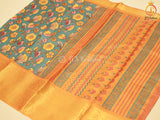 Soft Silk Saree With Blouse, Allover Kalamkari Design.