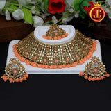 Gorgeous Kundan Polki Choker Necklace Set with Earrings and tikka