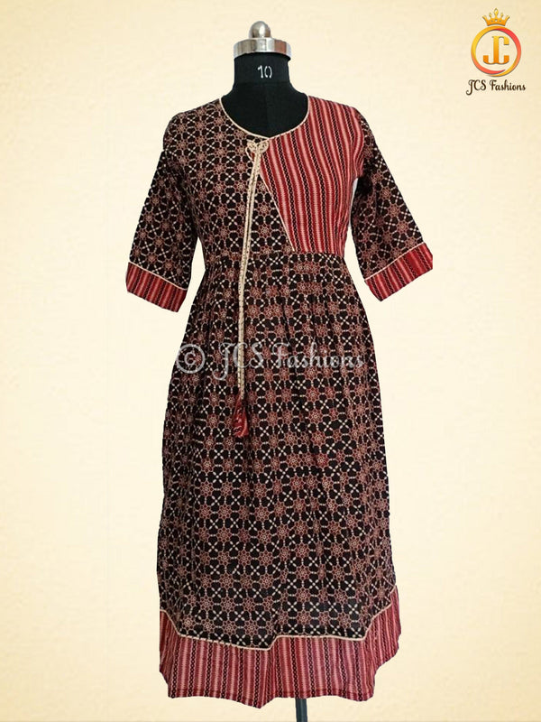 Handblock Print Cotton Fabric Anarkali Kurti For Women