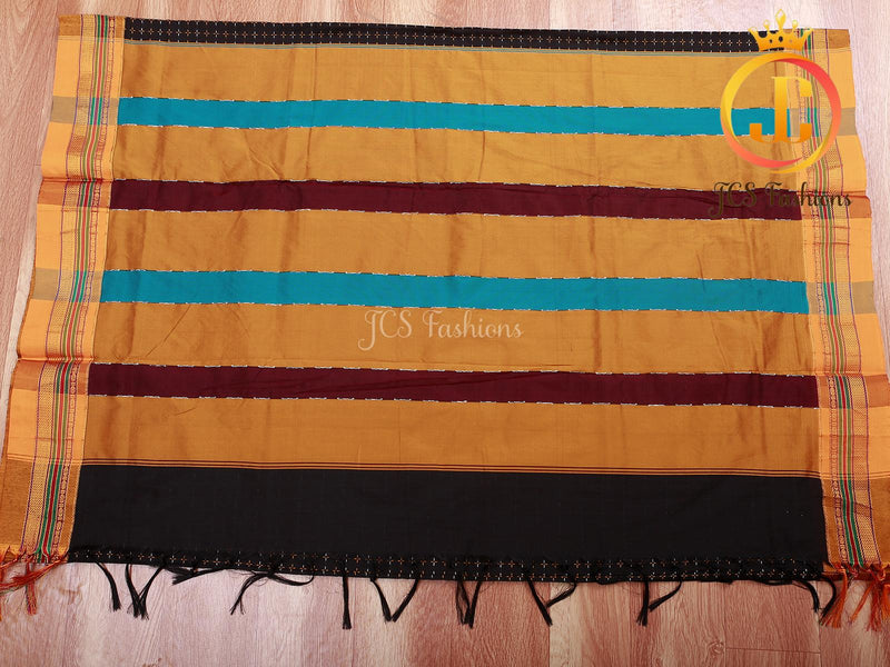 Ilkal Saree - Black Mercerized Soft Cotton Silk Saree With Running Blouse