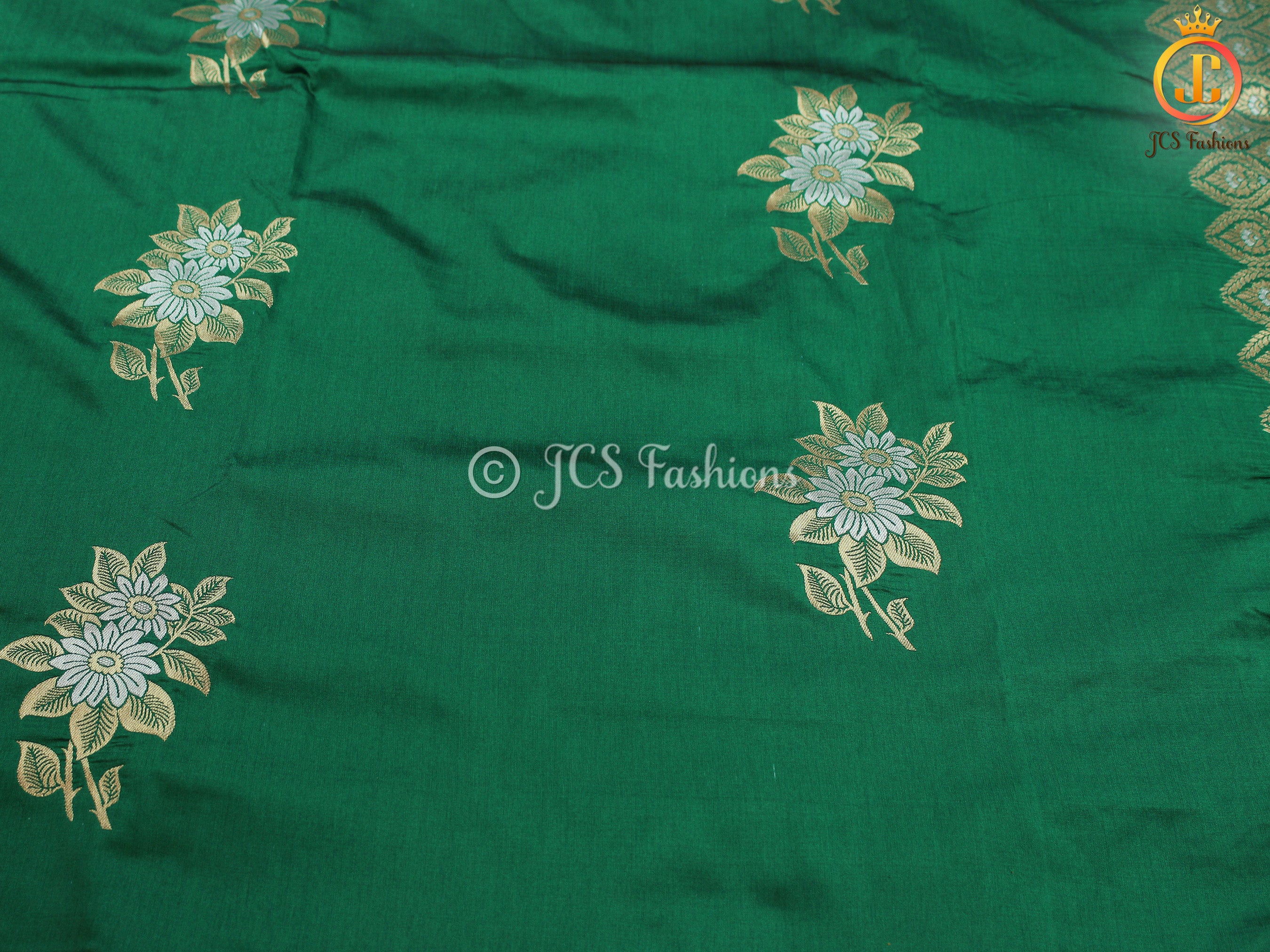 Semi Silk saree, Silver and antique Zari Motifs, Weaving Patterns with fully stitched Blouse SAREE JCS Fashions