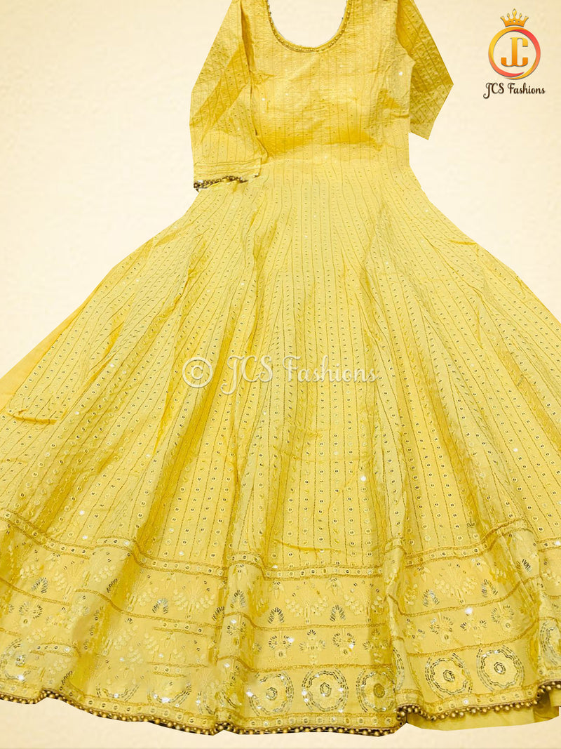 Rich Pastel Color Anarkali Gown With Banarasi Silk Dupatta