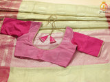 Pure Handloom Banarasi Muslin Silk Saree With fully stitched Blouse