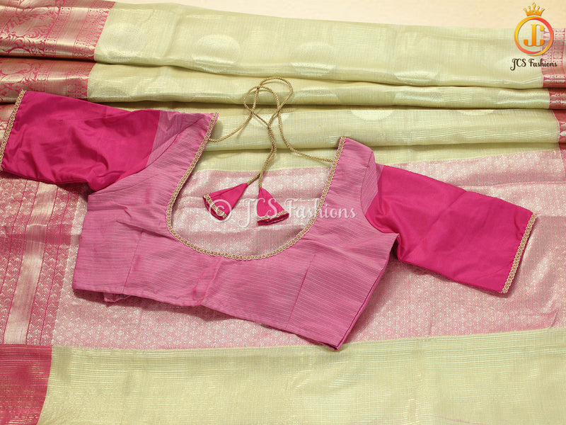 Pure Handloom Banarasi Muslin Silk Saree With fully stitched Blouse