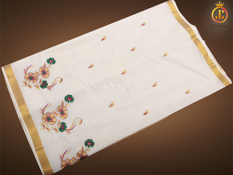Flaunt your elegance with our Kerala saree in silk cotton fabric, perfect for Vishu and Onam celebrations