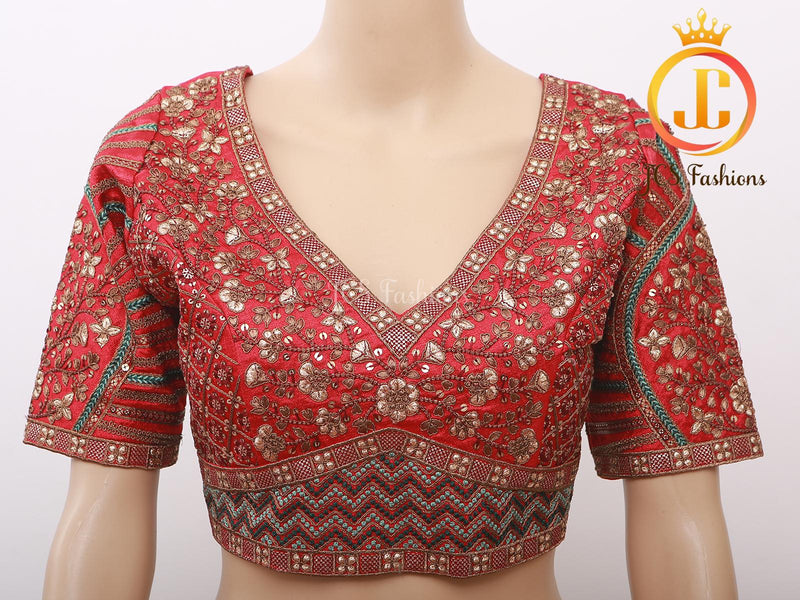 Sabyasachi Style Copper Jari Heavy Embroidery Work Blouse - Size 42