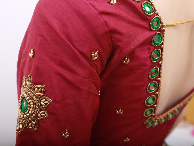 Gorgeous Aari Work Silk Fabric Saree Blouse For Women