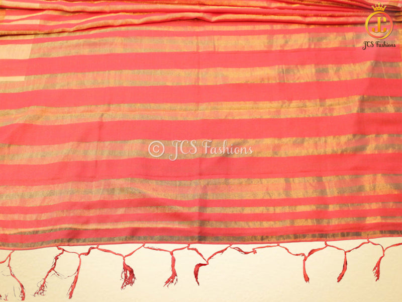 Gorgeous Gold Stripe Saree With Golden Tissue Zari Blouse