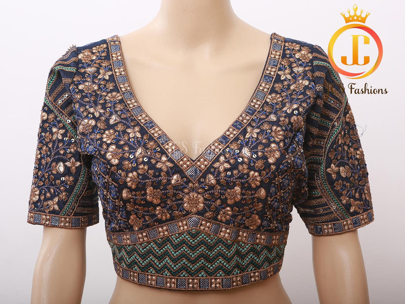 Sabyasachi Style Copper Jari Heavy Embroidery Work Blouse - Size 42