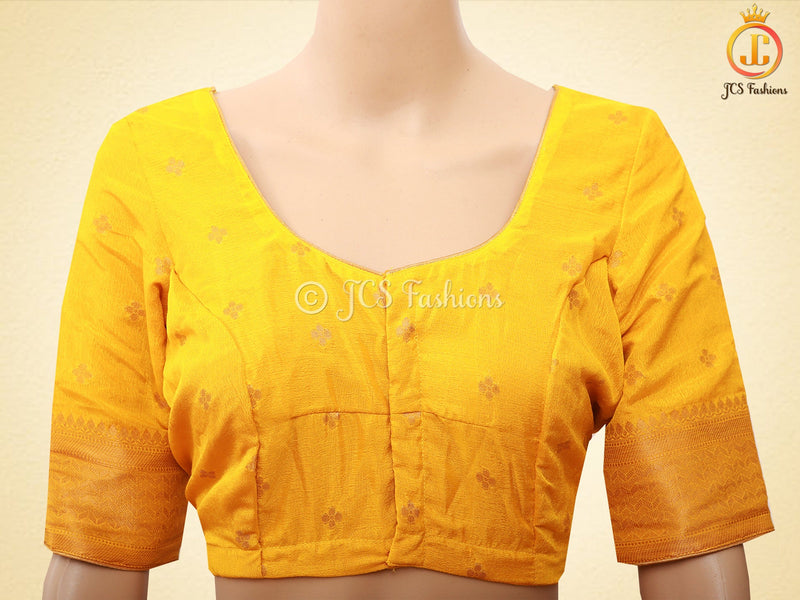 Khadi Georgette Saree With Fully stitched Blouse. Bright Yellow Color